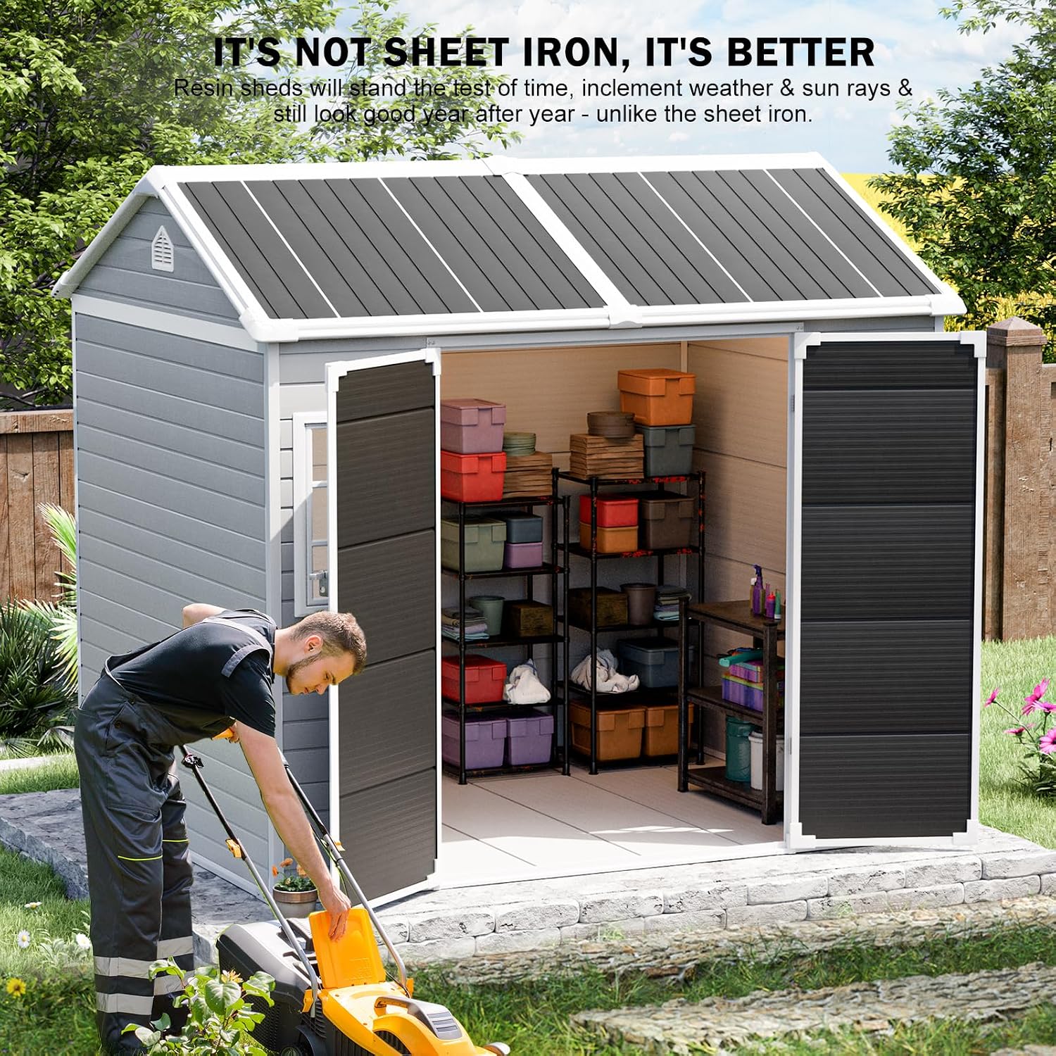 Gardening Tools In - Resin Storage Shed w/Floor & Openable
