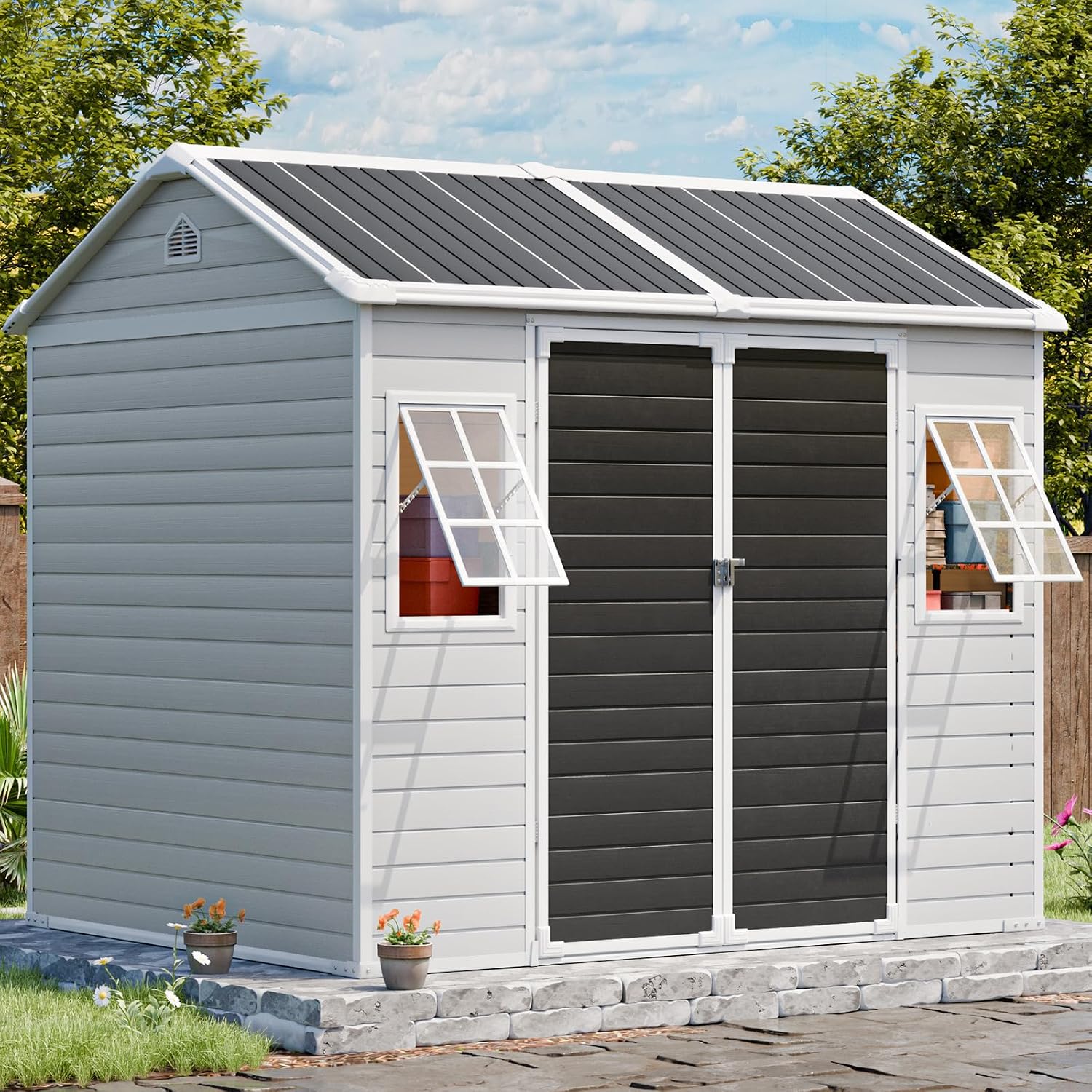Resin Storage Shed w/Floor & O - огляд і ціна Gardening Tools In