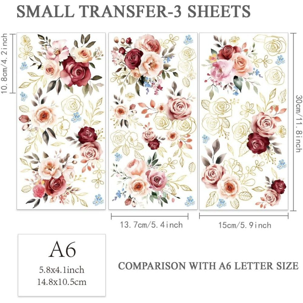 3pcs/Set Watercolor Roses Rub  - огляд і ціна Gardening Tools Diy