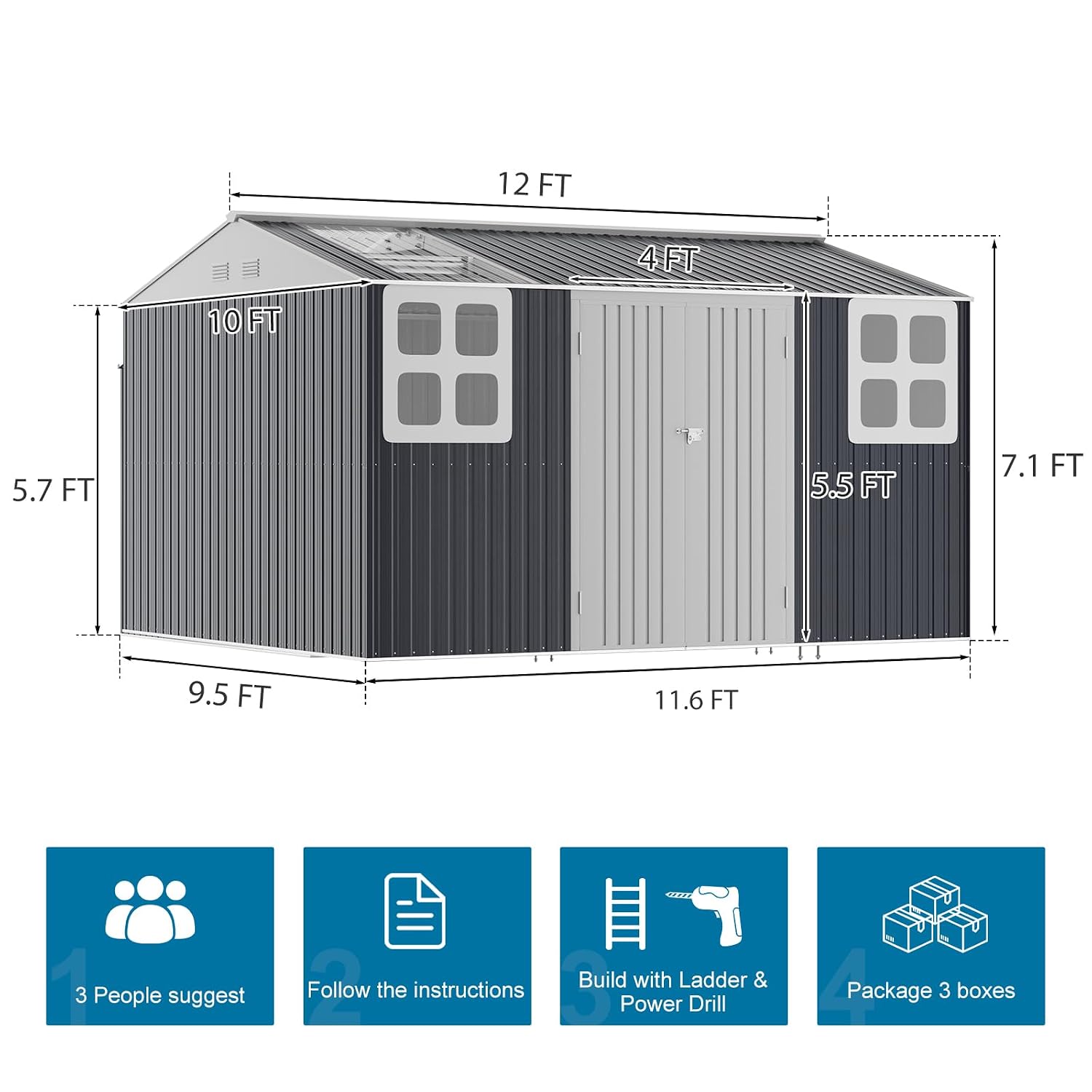 12x10 FT Metal Storage Shed wi - огляд і ціна Gardening Tools In